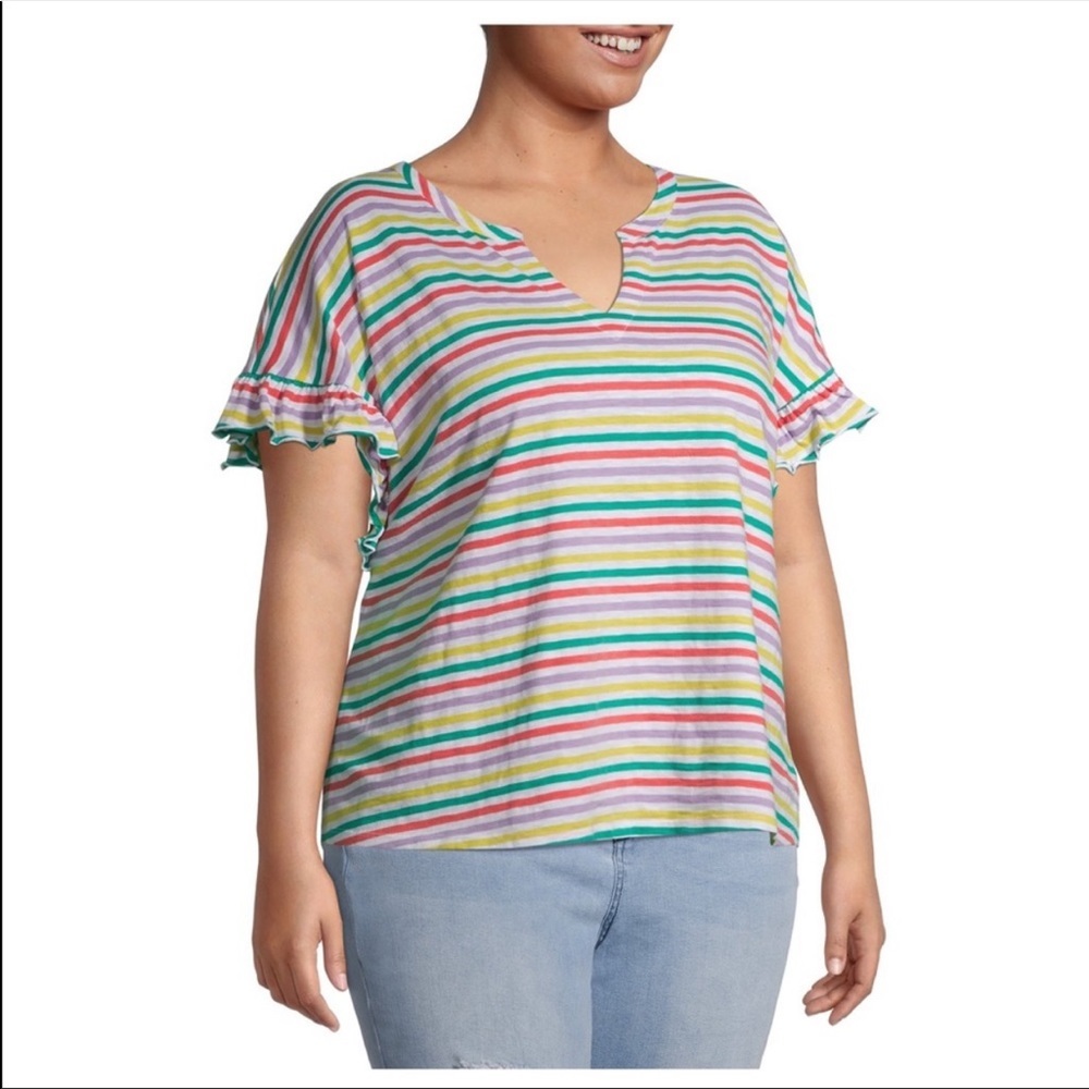 Colorful Striped Ruffle Sleeve Top - Picture 6 of 6